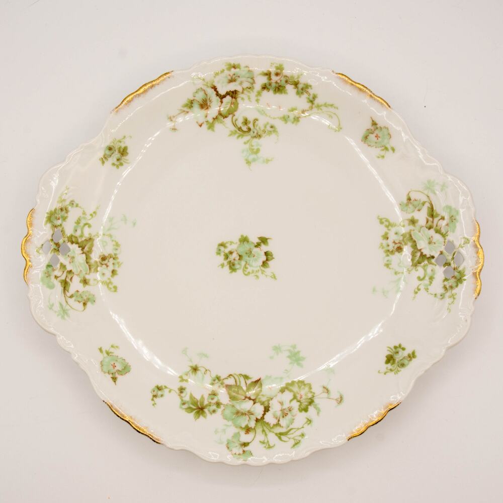Rare Antique Serving Platter Elite LIMOGES France Green Schleiger Floral Pattern